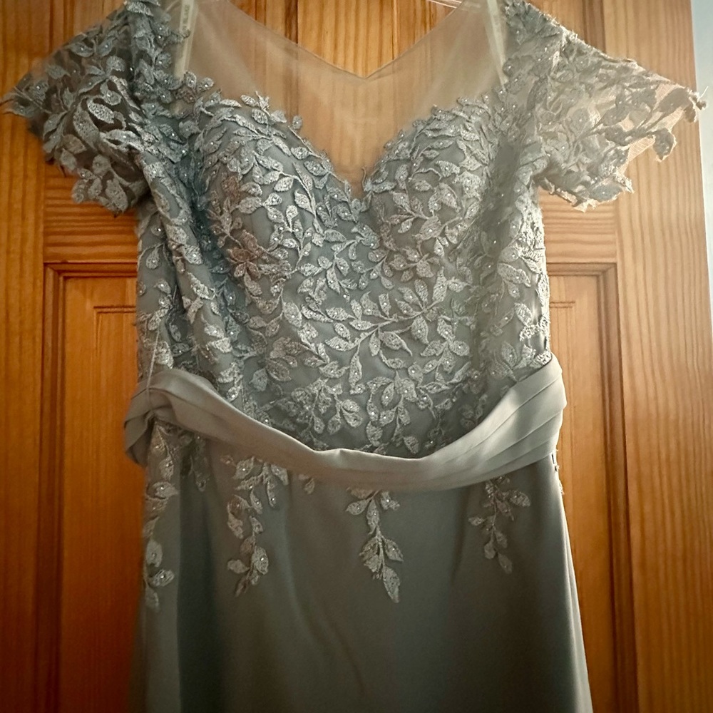 Elegant Gray Lace Evening Gown